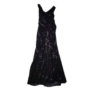 Kate Kasin Black Sequin Dress Women's 6 Sleeveless Sparkle Formal Black Tie Maxi